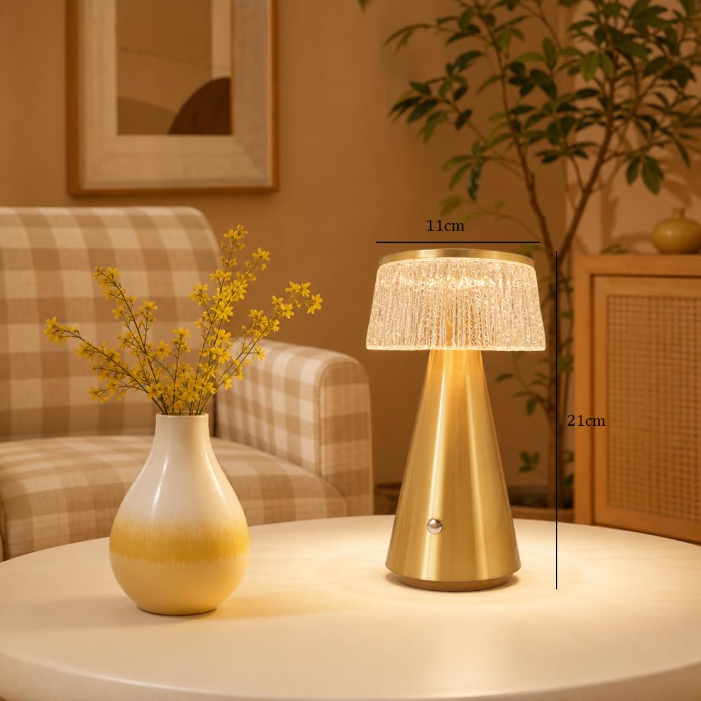 LED Pilzlampe Akku Tischlampe Kabellos Gold Tischleuchte | Dimmbar Touch USB Aufladbar Pilz Lampe Nachttischlampe Ohne Kabel 3000K-6000K Tragbare Nachtlicht Acryl Lampenschirm