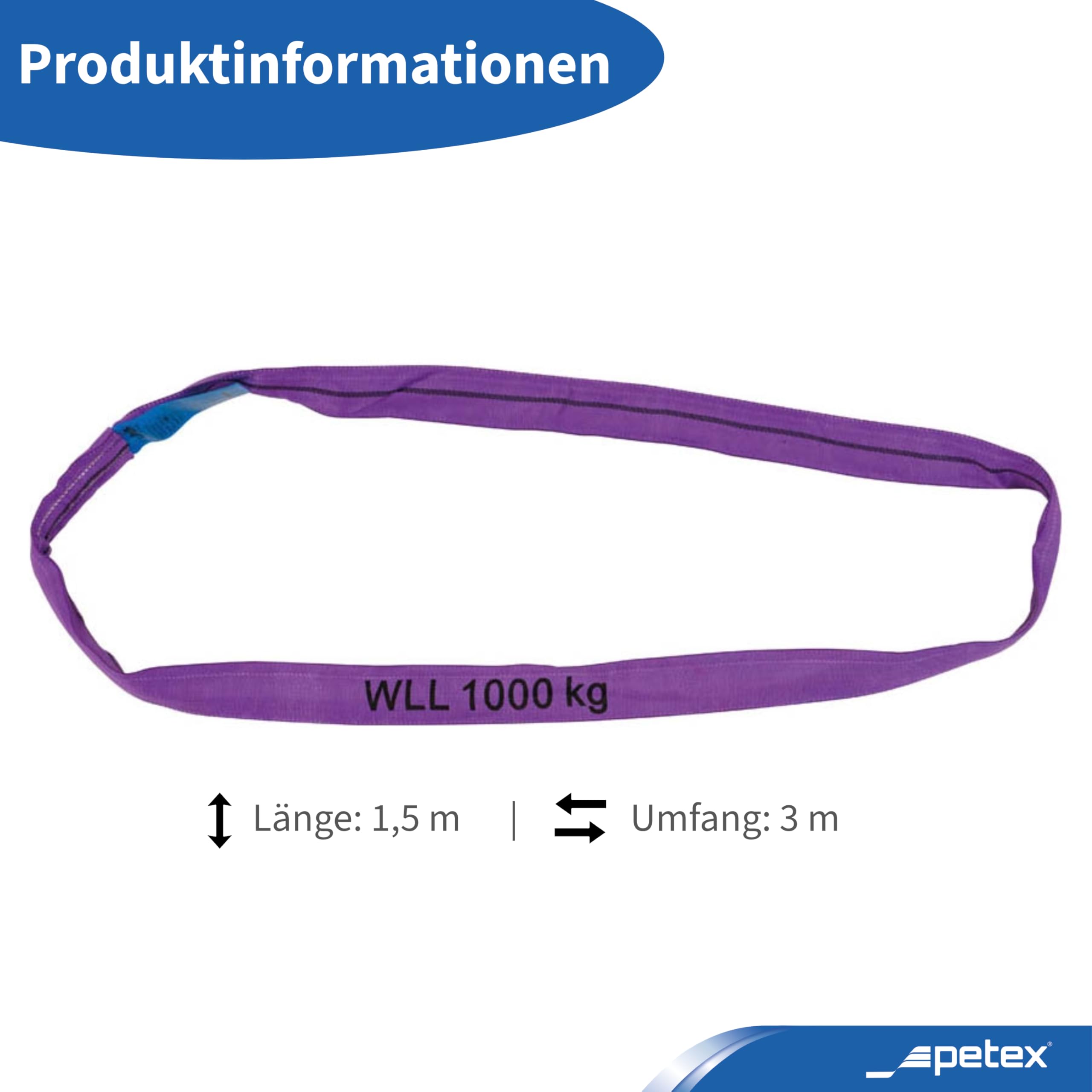 PETEX Cinghia circolare, WLL portata: 1000 kg, lunghezza 1,5 m, circonferenza 3 m, secondo DIN EN 1492-2, viola