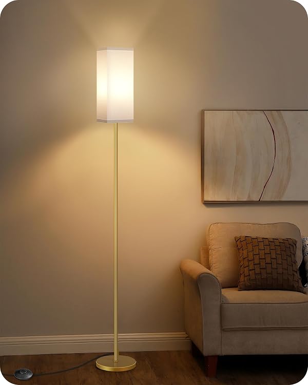 GOEBLESON Floor Lamp, Pole with Foot Switch, Modern Standing Lamp Lampshade, Minimalist Freestanding Lamp (Bulb Not Included), for Living Room, Bedroom Office ETL Listed Gold and White DCW07LD05 by GOEBLESON - Used condition - Image 8
