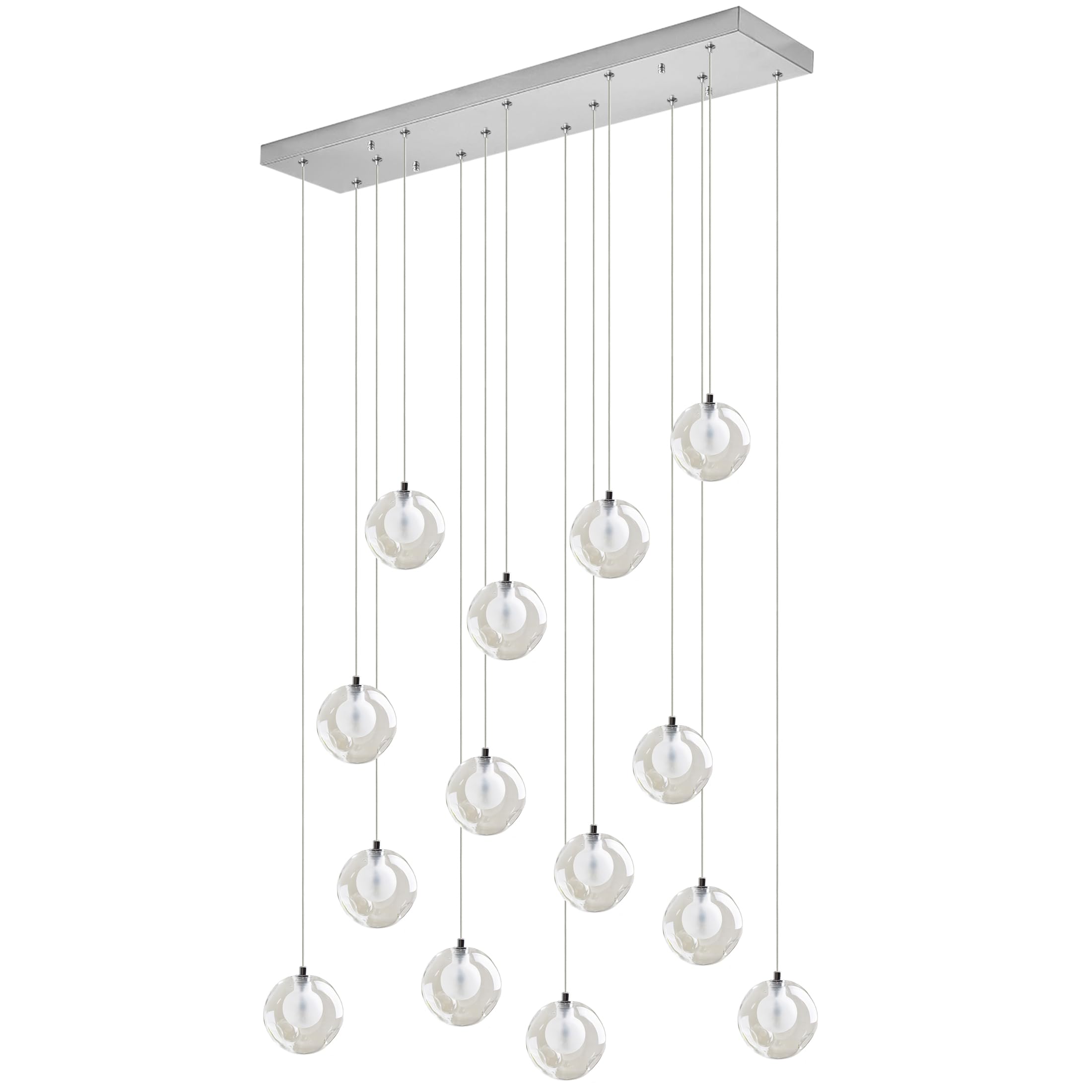 FYZDLAOR Rectangle Pendant Lights 14-Light Postmodern Raindrop Linear Chandeliers Double Layer Glass Shades Flush Mount Ceiling Fixtures