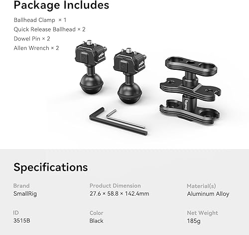 Miniatura 9 de SmallRig Brazo mágico articulado de rotación de 360 con tornillo de 14", abrazadera de cámara HawkLock para monitor de campo, cámara, luz, carga