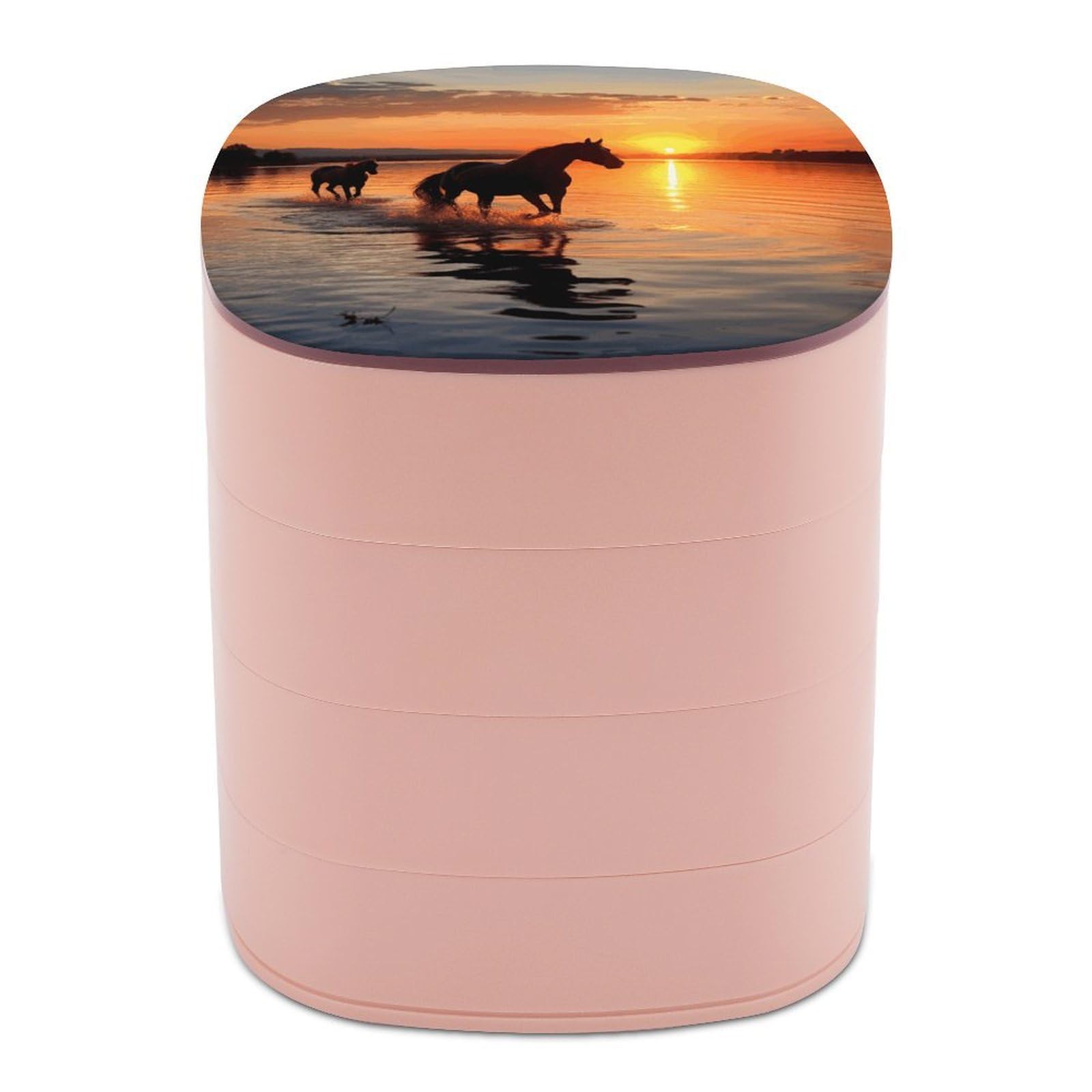 JTREHY Sunsets Lake Horses Jewelry Box 4-Layer Covered Rotating Jewelry Storage Box Large Capacity Storage Boxes Portable Jewelry Case for Bracelets Earrings Necklace