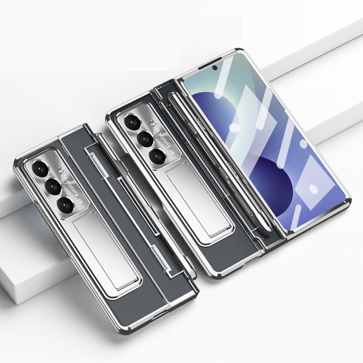 Funda rígida transparente Samsung Fold 8 con acabados premium en plata 8