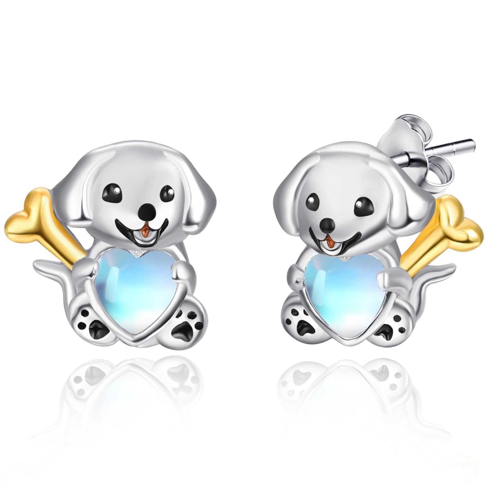 Dreamboat Cute Animal Stud Earrings Sterling Silver Hypoallergenic Sensitive Ears Moonstone Heart Earring Fashion Jewelry Gifts for Women