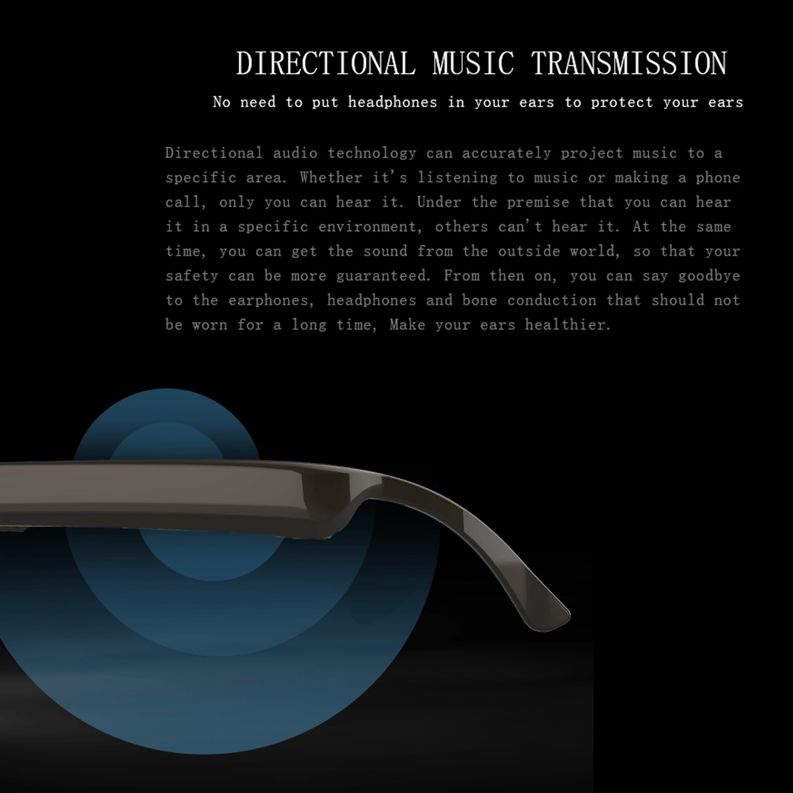 Gafas de Sol con música de oído Abierto con Bluetooth 5.0, Tiempo de Trabajo de 4 a 8 Horas, Sonido Envolvente 3D y Llamadas Manos Libres para Hombres y Mujeres para
