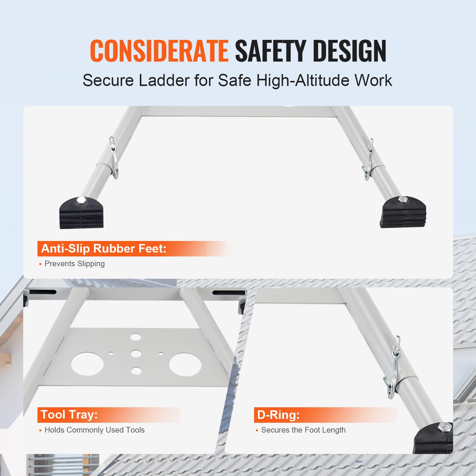 VEVOR Stabilisateur d'Échelle de Toit en Acier Carbone avec Accessoires, Pieds Réglables Extension, Capacité de Charge 150 kg, Compatible avec Différentes Formes d'Échelles pour Gouttière de Toit