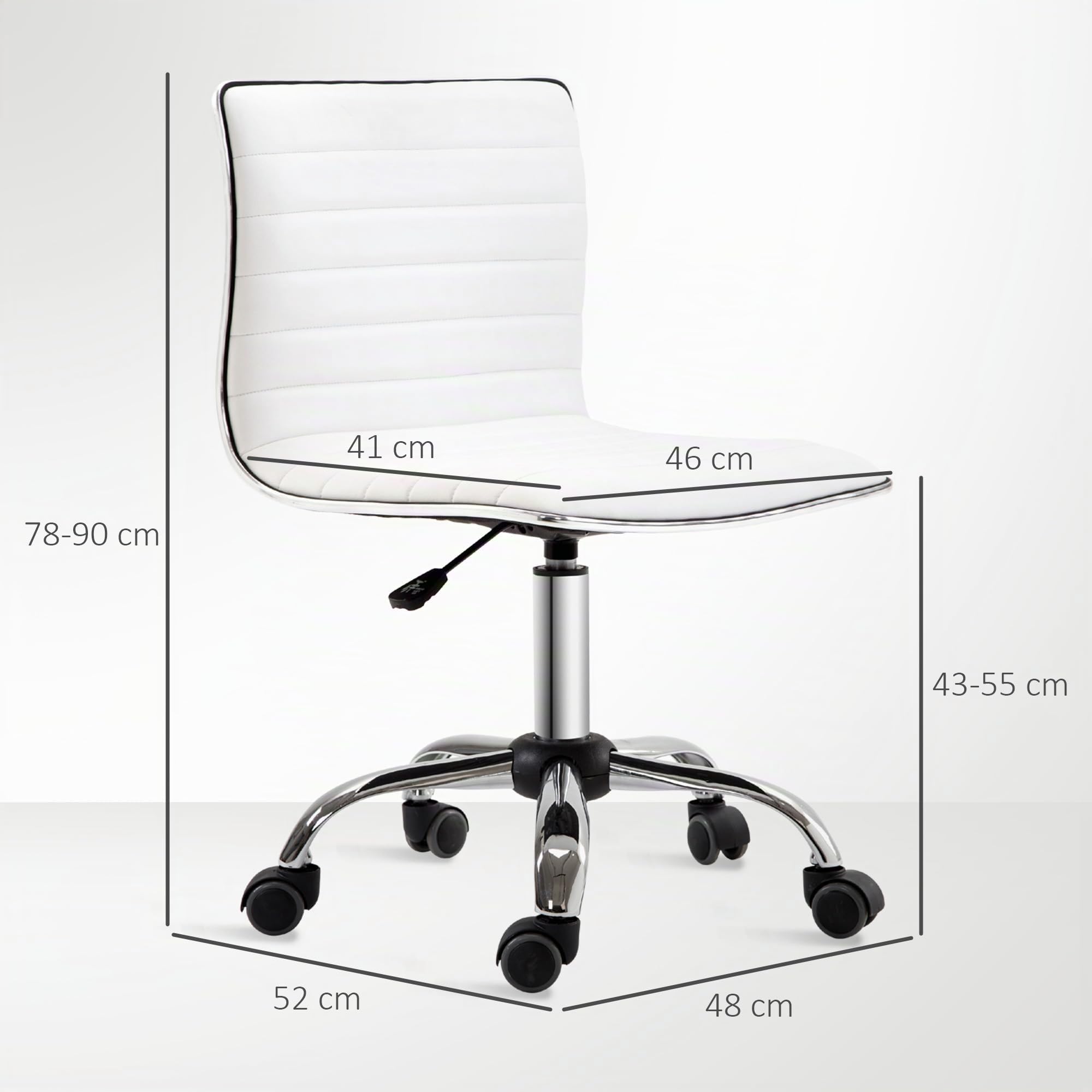 HOMCOM Silla de Oficina sin Brazos Giratoria Altura Ajustable Blanco