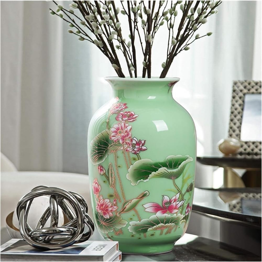 Bzgpmfud One Color Vase Desktop Vases Decoration Room Terrarium Tradition Decor Ceramic Chinese Porcelain Decorative(High:21cm)