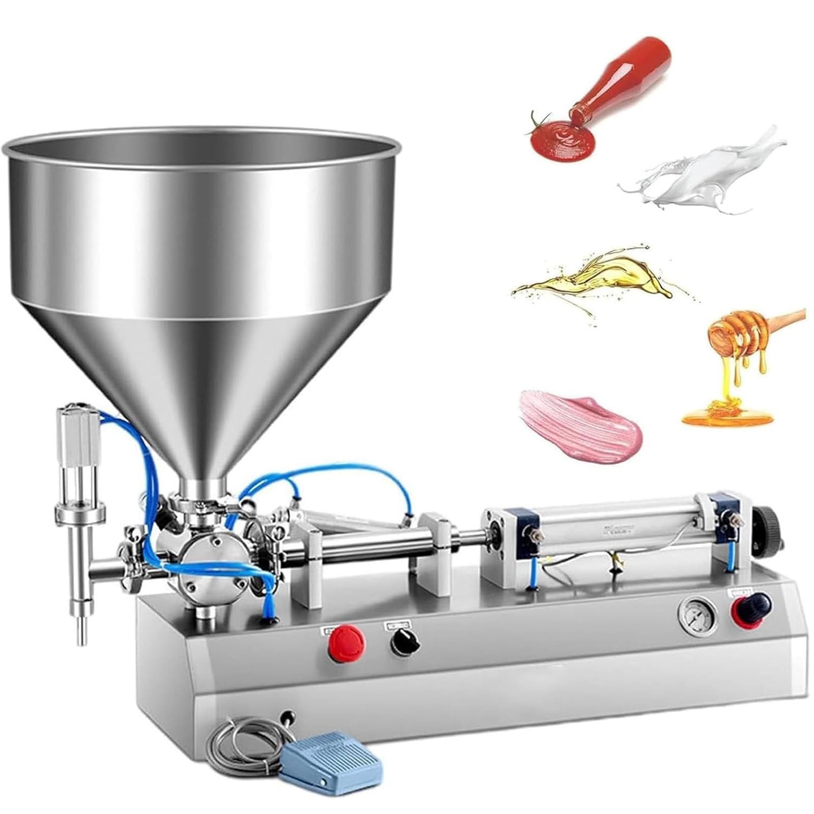 Riempitrice liquida pneumatica, riempitrice viscosa a testa singola in acciaio inossidabile 300W per riempimento quantitativo 150-1500ML, attrezzatura di riempimento semiautomatica della pasta