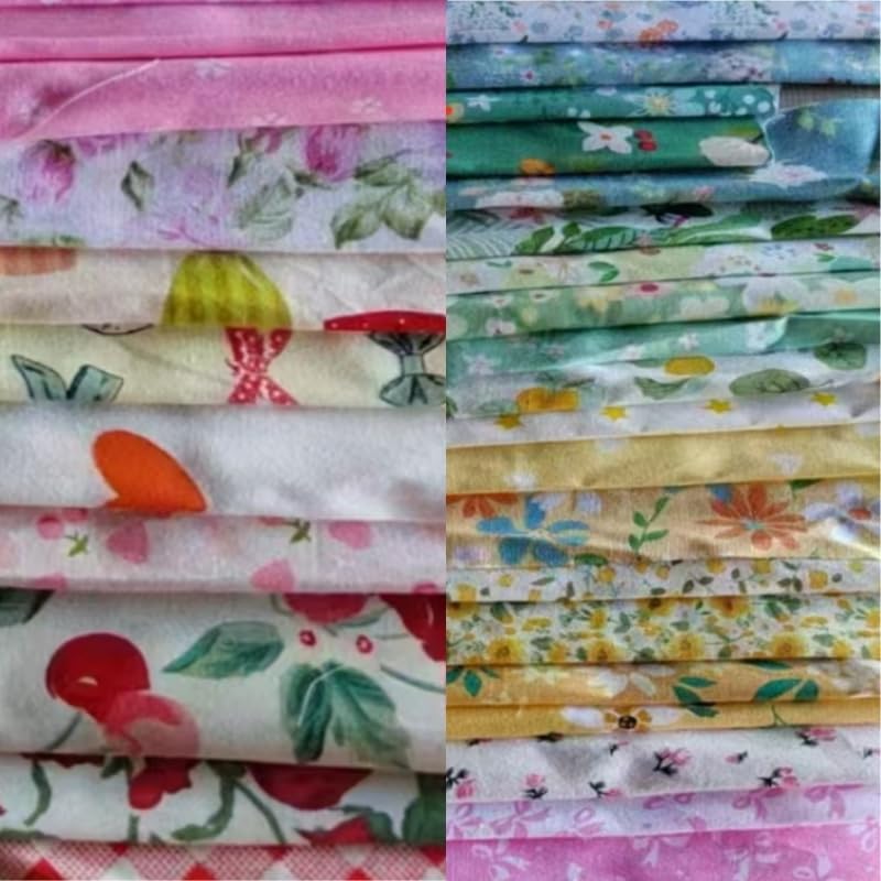Image of Cotton Fabric DIY Making Supplies Quilting Patchwork Fabric Fat Quarter Bundles DIY for Quilting Cotton Patchwork Cushions (50pcs Flowers, 9.8 inch x 9.8 inch)