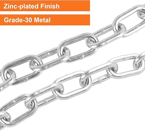 Miniatura 3 de TeukRiGa Cadena de seguridad de acero grado 30 de 516 x 27 pulgadas con ganchos de clip de resorte, 7000 libras, 2 unidades (516 x 27 pulgadas)