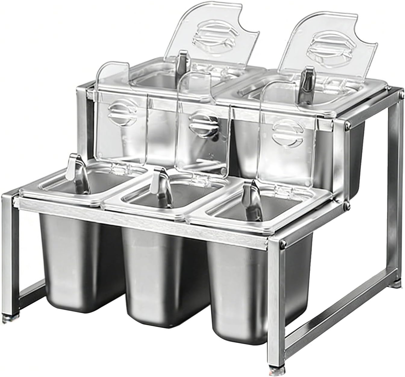 Expandable Stainless Steel Pizza Topping Station Buffet Containers with Spoon, Versatile Spice Rack Set for Home & Restaurant Use, Ideal for Parties and Gatherings