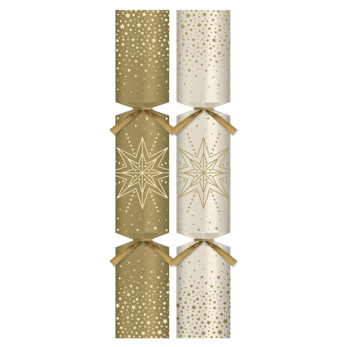 Pack of 50 Gold White Guess That Tune Game Christmas Crackers - Eco-Conscious 11" Xmas Party Wedding Venue Event New Years Eve Catering Bulk Box - Contains Paper Hats Jokes Festive Celebration