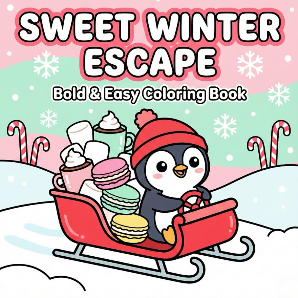 SWEET WINTER ESCAPE: Bold and Easy Coloring Book – Kawaii Winter Treats, Cozy Animals, Holiday Baking and Adorable Sweets for Relaxation