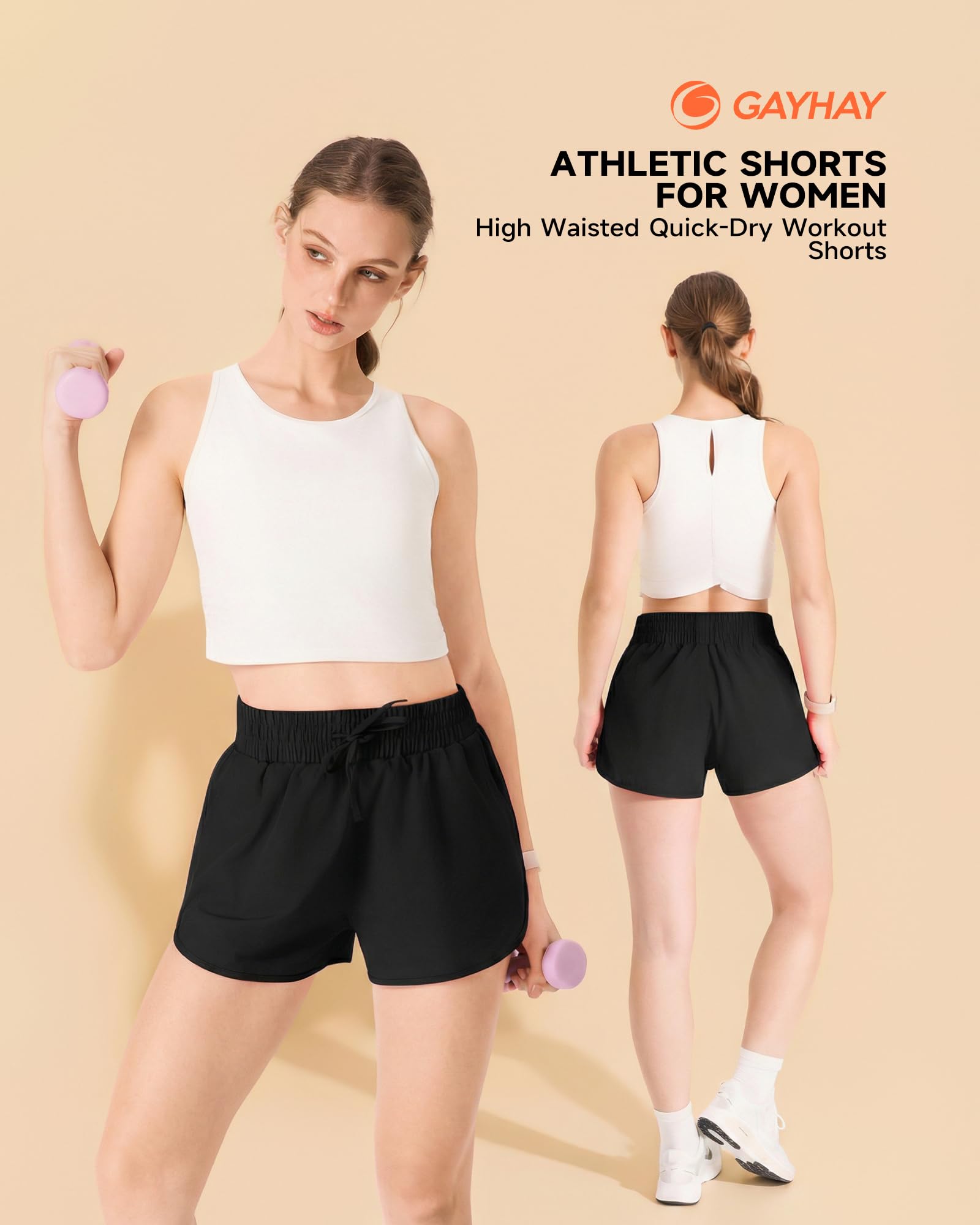 GAYHAY Running Shorts for Women - Athletic Quick Dry Sports Womens Shorts High Waisted Gym Workout Black Shorts with Pockets — view 2