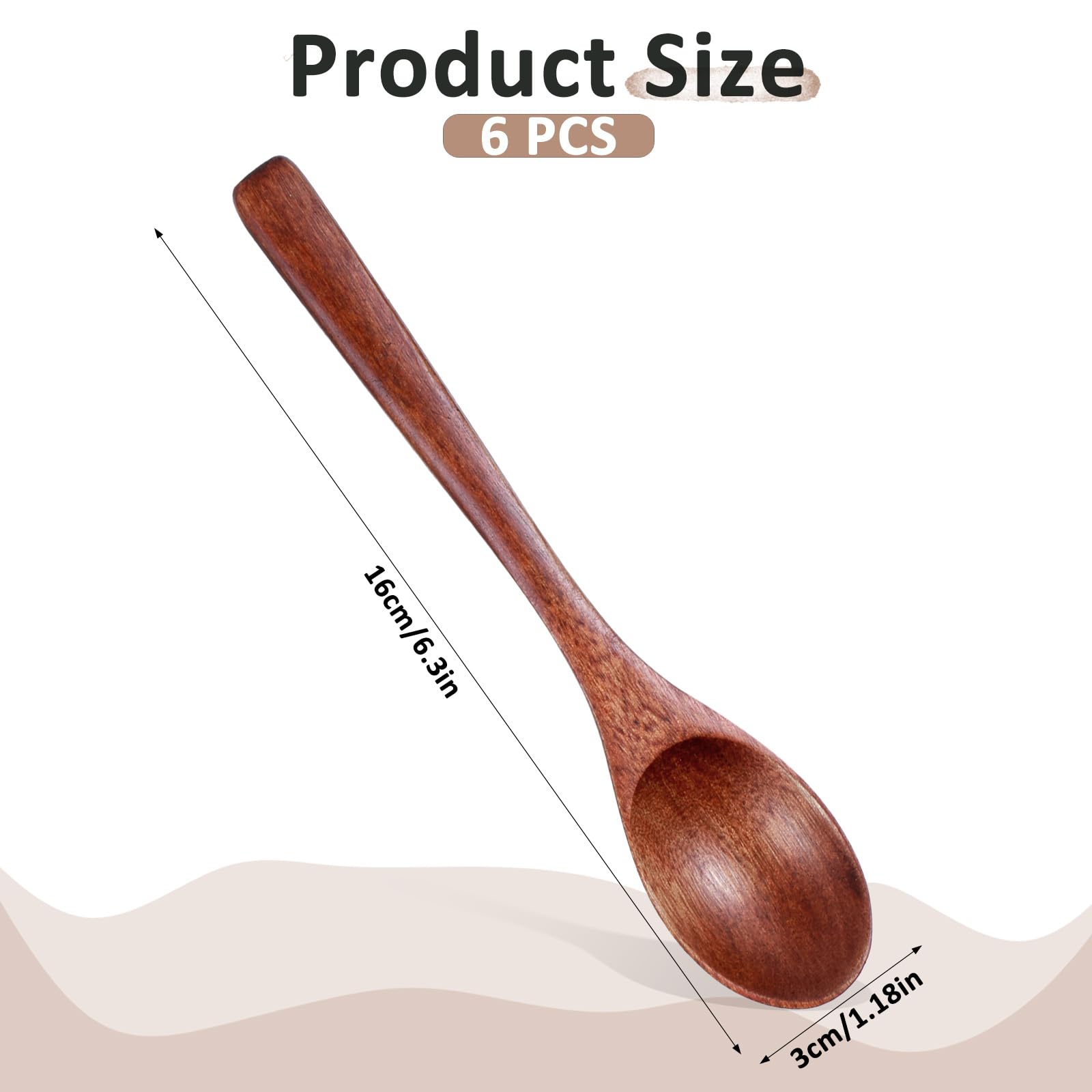 6 Cucchiai Di Legno Naturali - 14x3 Cm, Per Cucina, Caff&egrave;, Miele, Ideali Per Casa E Ristorante