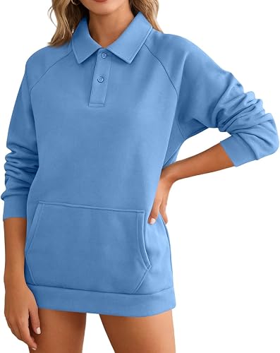 Vividcrate Super Soft Sweatshirt for Women Solid Button Collar Pullover Ladies P