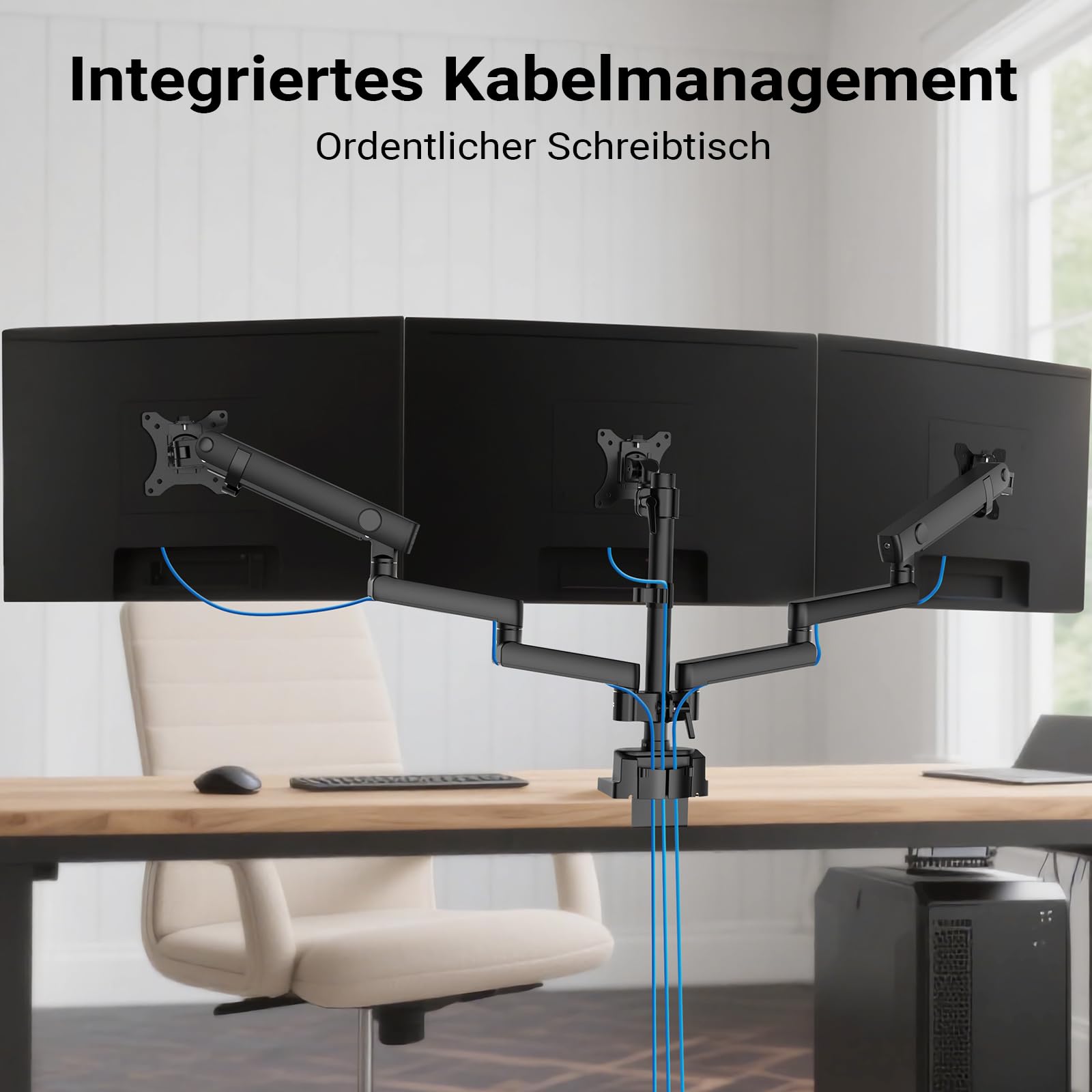 Wiltec Dreifach Monitorhalterung Schreibtisch mit 360° VESA-Platte, Bildschirmhalterung bis 9 kg pro Monitor, Monitorhalter mit Tischklemme