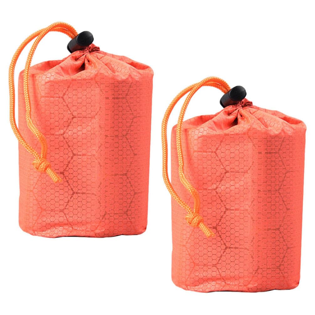 Baluue 2pcs Emergency Sleeping Storage Bags, Lightweight Drawstring Bags, Orange, Waterproof Portable for Hiking and Backpackingm (Sleeping bag not included)
