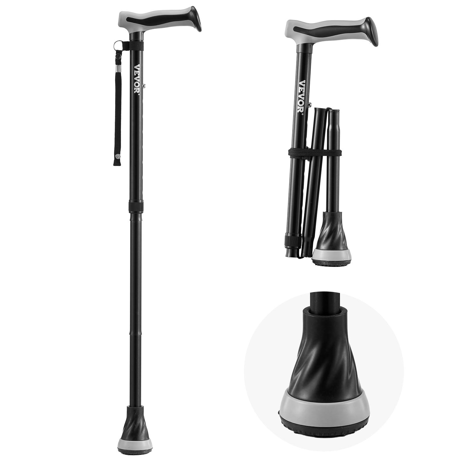 VEVOR Walking Cane for Man Woman, Folding Walking Stick with 8-Level Adjustable Height & Anti-Slip Tip, Lightweight and Portable Aluminum Mobility