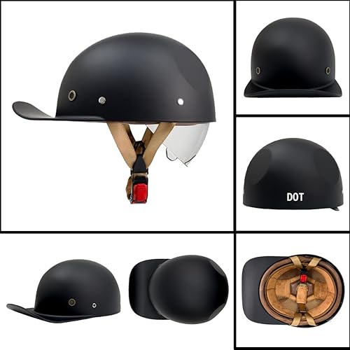 Miniatura 2 de Gorra de béisbol con medio casco de motocicleta estilo vintage para adultos, hombres y mujeres, con cara abierta, para motocicletas de crucero,