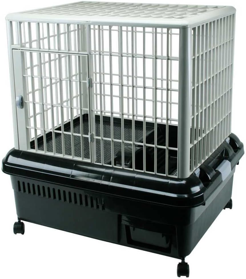 IRIS USA Large Plastic Rolling Rabbit Cage with Top Access Lower Waste Compartment and Caster Wheels, Easy Assembly Movable Small Pet House for Small-Sized Pets Animals, Gray