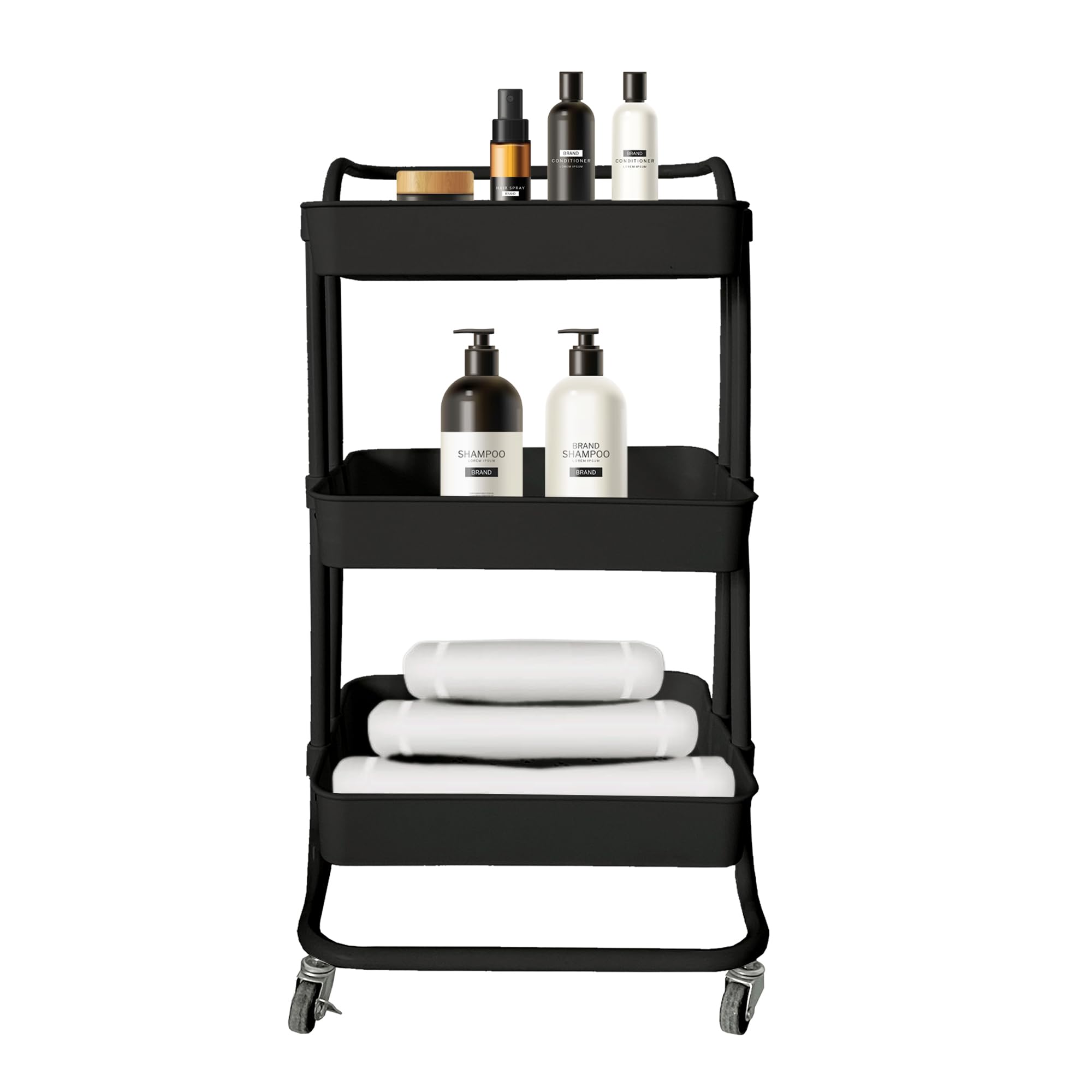 Nyana Home | Carrito de Almacenamiento Metálico Home | 4 Ruedas con Giro 360º | 2 Ruedas con Freno de Seguridad | Organización de Cocina, Baño | Almacenamiento Hogar (Negro)
