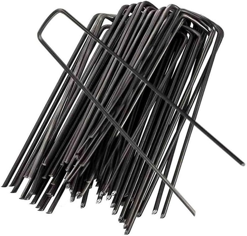 is Used for 6-inch Turf Pile Green Bulk Galvanized Heavy-Duty Garden Pile U-Shaped Artificial Grassland Anchor (Black, 100 Pieces)