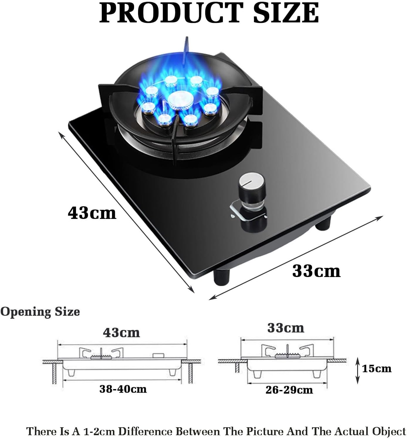 Gas Stove 33cm,5.2KW Nine-chamber Fire Ring Frying Pan,Tempered Glass Cooktop,Flameout Protection Device,NG/LPG Conversion(LPG)