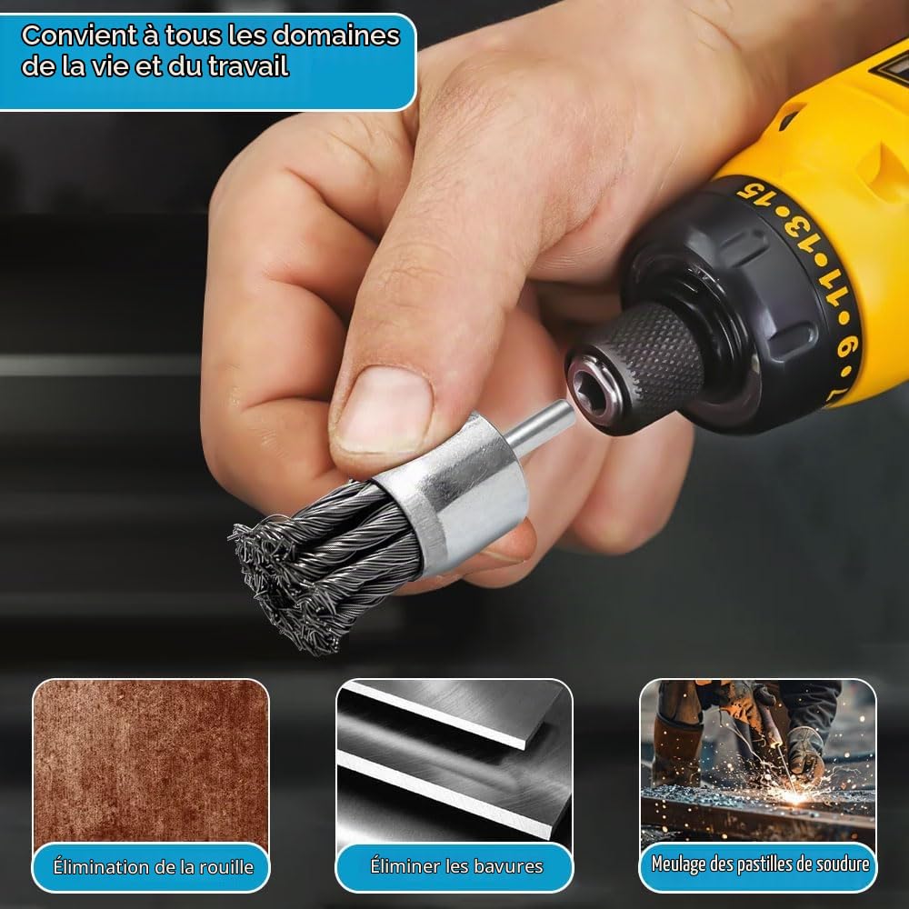 12Pièces Brosse Métallique Torsadée Acier pour Ébavurage Nettoyage