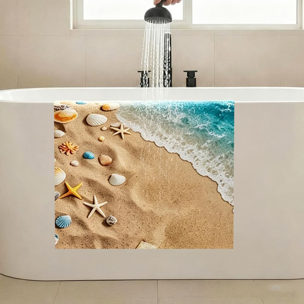 Duschmatte rutschfest 75X120 cm Duschvorleger mit Marinemuster PVC Luffa Material Weich Komfort mit Ablaufloch für Duschkabine und Nassbereiche