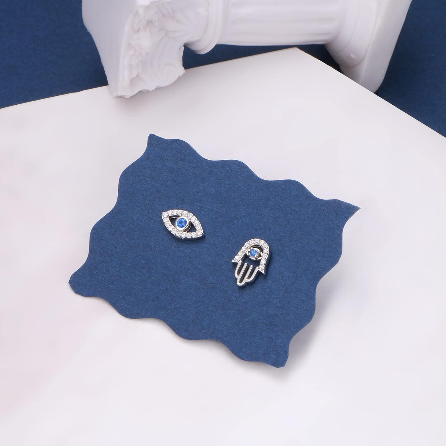 Evil Eye and Hamsa Hand Stud Earrings 925 Sterling Silver High Polish Tarnish Resistant Earrings for Women - Image 3