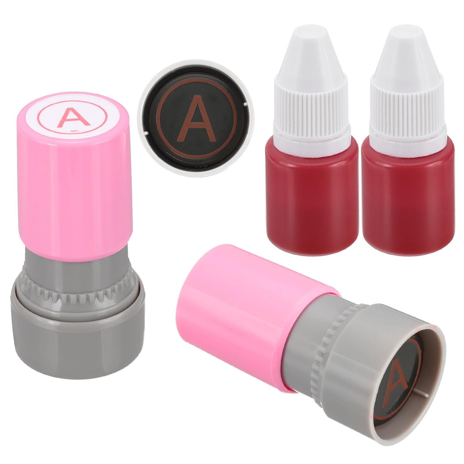 PATIKIL Letter Stamps Self Inking, 2Pcs Alphabet A Character Teacher Ink Initial Stamp with Refill Ink for Class Notebook Scrapbooking DIY Craft, Pink — image 1