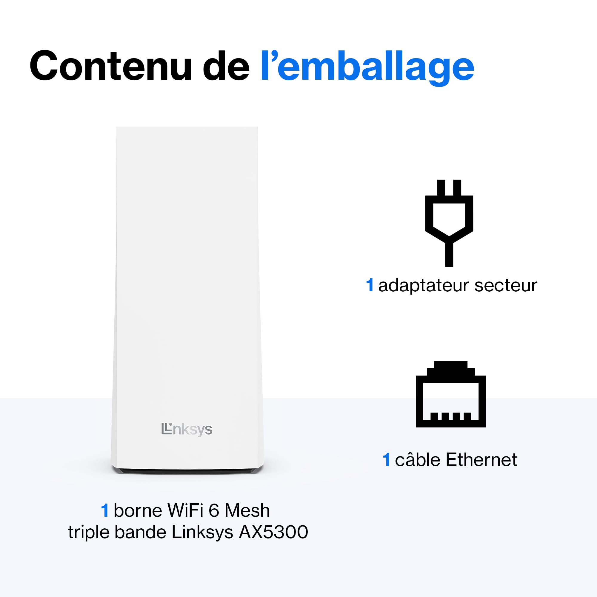 Linksys Système WiFi 6 Mesh triple bande Velop MX5300 (AX5300) (routeur WLAN, jusqu'à 260 m2, couverture MU-MIMO pour plus de 50 appareils, pack de 1, blanc)