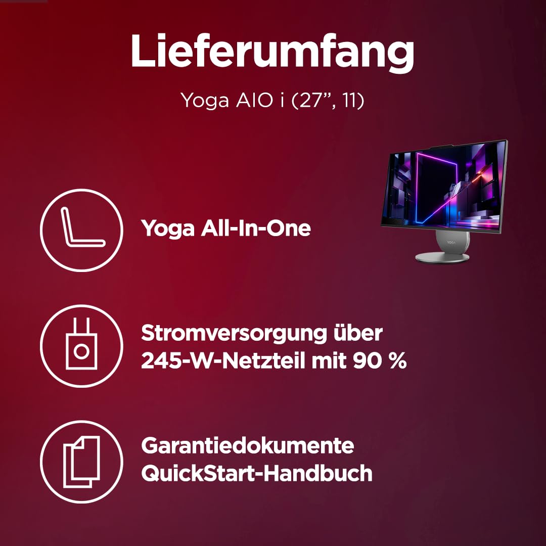 Lenovo Yoga AIOi PC | Copilot+PC | 27" QHD Touch Display | Intel Core Ultra 7 356H | 32GB RAM | 1TB SSD | NVIDIA GeForce RTX 5060 | Windows 11 | Inkl. Maus und Tastatur | Grau | 3 Monate Premium Care