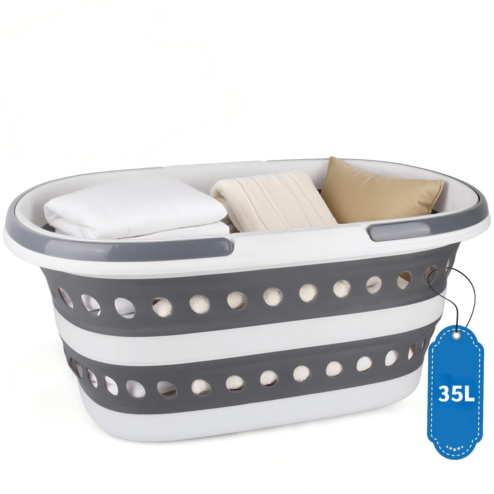 View 1 of ***Missing handle and wheels***
35L Laundry Basket Collapsible, Large Plastic Laundry Baskets with Wheels, Space Saving Pop-up Laundry Hampers for Clothes Storage Organizer Folding Plastic Bin for Household RV Room Organization