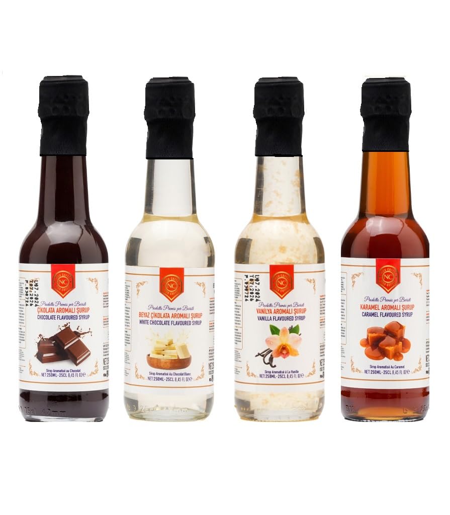 Nish Karamel, Vanilya, Çikolata, Beyaz Çikolata Aromalı Şurup 4'lü Set (4x250 ML)