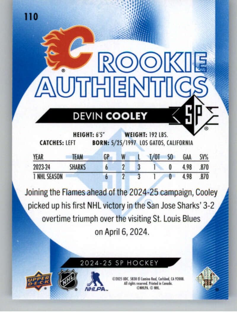 Amazon.com: 2024-25 Upper Deck SP Blue #110 Devin Cooley San Jose