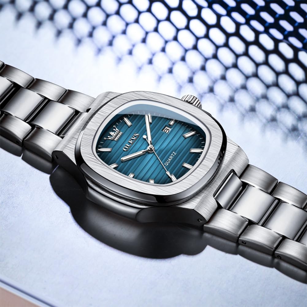 OLEVS Uhren Herren, Groß Wählscheibe Analoger Quarz Herrenuhr, Geschäft Edelstahl Band Wasserdicht Leuchtend Herrenarmbanduhr, Großes Handgelenk Herrenuhr mit Datum