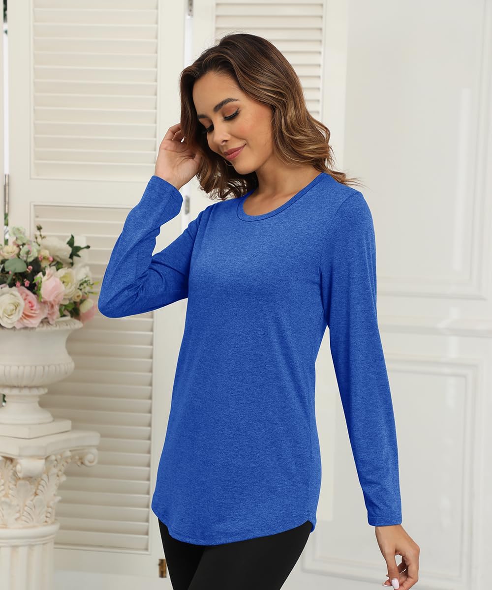 Smile Fish Womens Crewneck Long Sleeve Shirts Loose Fit Dressy Casual Fall Long Tee Tunic Tops - Image 4