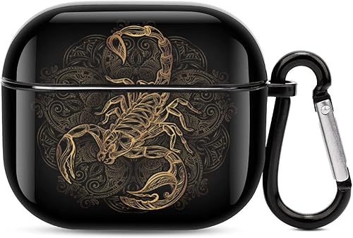 Golden Cool Scorpio - Funda para auriculares Bluetooth con estampado, compatible con Airpods 3, caja de almacenamiento protectora con llavero