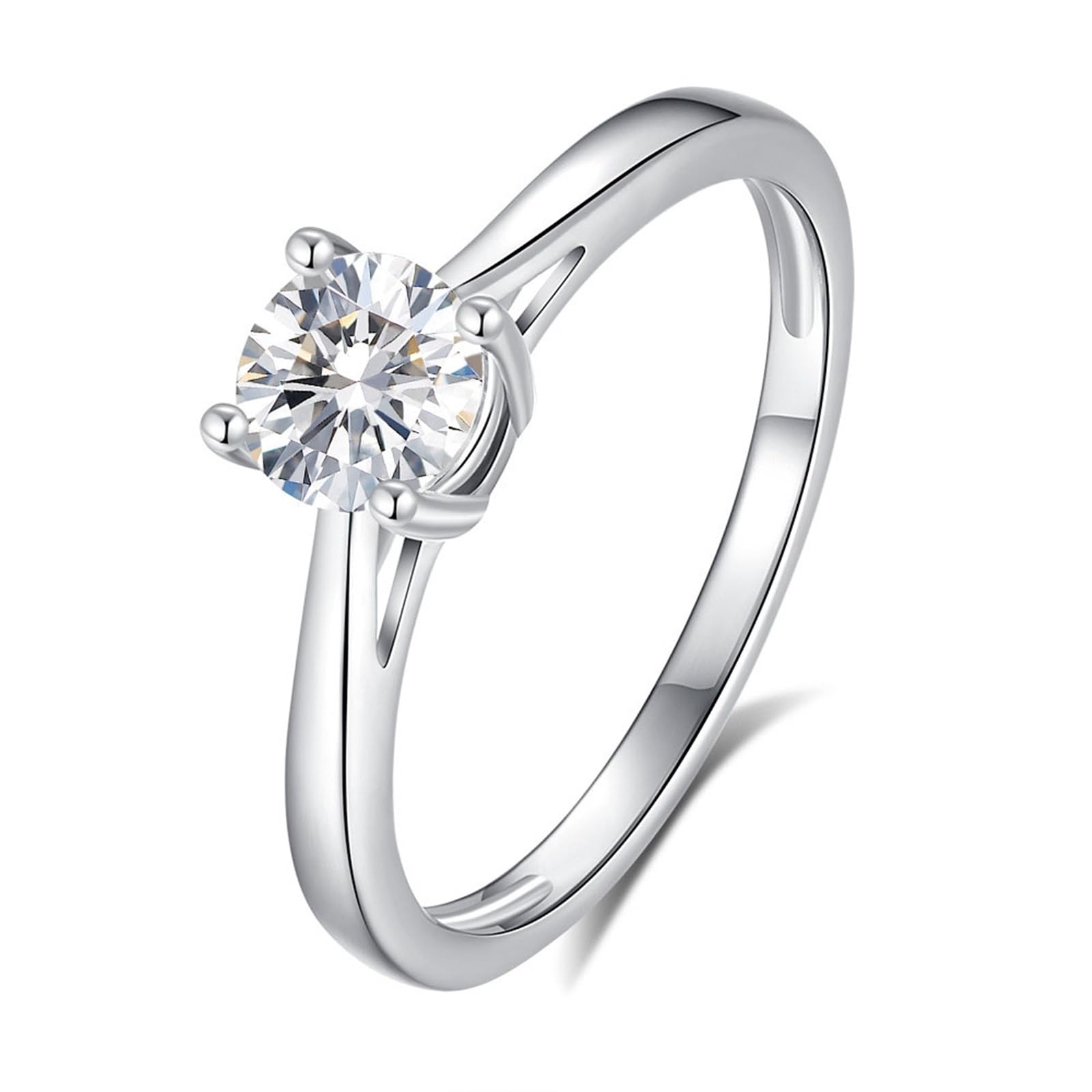 Anillo de oro auténtico para mujer, anillo de boda de oro blanco con moissanite de 0,5 ct, anillo de compromiso solitario para mujeres