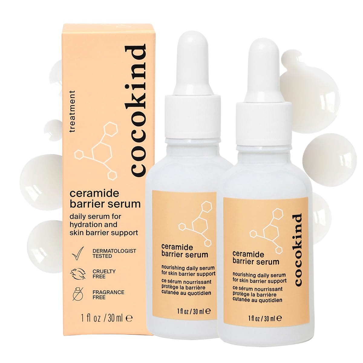 Cocokind Ceramide Barrier Serum, Hydrating Serum to Reduce Dryness, All Skin Types including Sensitive Skin, Fragrance Free, Cruelty Free, 1 fl oz 2 Pack