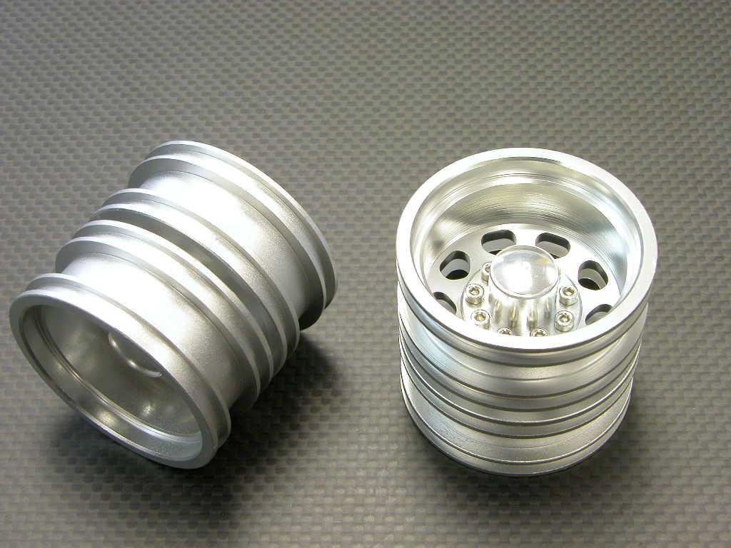 Tamiya 1/14 Truck Upgrade Parts Aluminium Rear Wheel (9 Holes) - 2Prs Silver