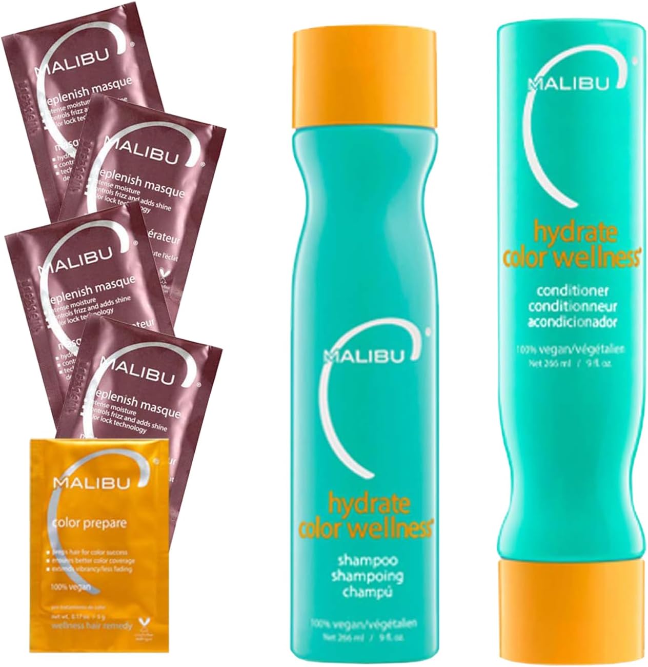 Malibu C Hydrate Color Wellness Collection - Moisturizing Color Safe Shampoo & Hydrating Hair Remedy - Formulated to Preserve + Protect Hair Color