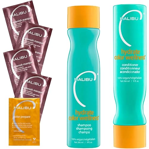 Malibu C Hydrate Color Wellness Collection - Moisturizing Color Safe Shampoo & Hydrating Hair Remedy - Formulated to Preserve + Protect Hair Color