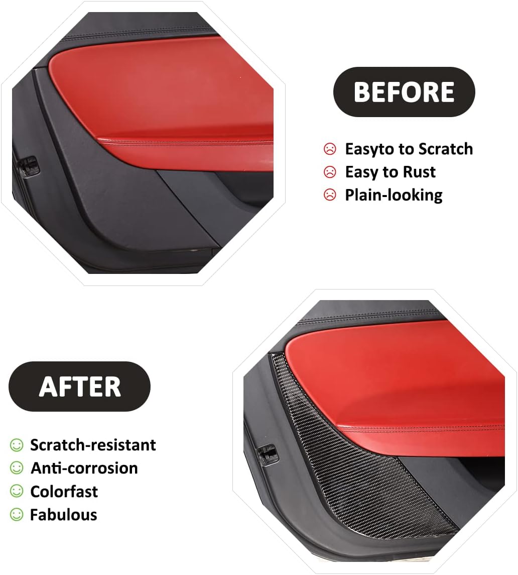 Real Carbon Fiber Interior Door Panel Trim Anti Kick Sticker for Jaguar F-Type 2013-2024 Car Interior Door Panel Trim Stickers 2pcs (Black, Door Panel Trim Stickers)