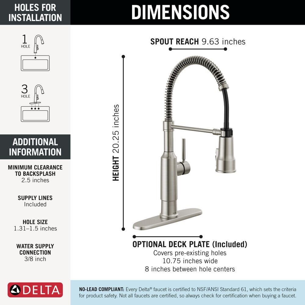 Delta Faucet Theodora Pull Down Püskürtücülü Mutfak Bataryası, Ticari Mutfak Lavabo Bataryası, Mutfak Lavabo Muslukları, Manyetik Yerleştirme Püskürtme Kafası, SpotShield Paslanmaz 18804Z-SP-DST