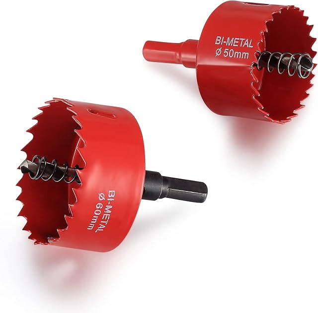 M42 HSS Bi-Metal Hole Saw, 2 Pcs Hole Opener Cutter Drill Bits, Centring Drill Saw with Rake Teeth for Iron Aluminium, Wood, Drywall, Pipe, Plastic, Fiberboard - 50mm/60mm
