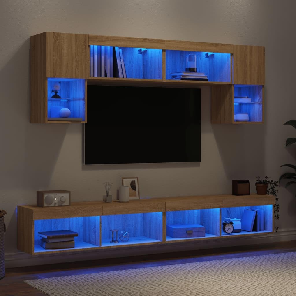 Meuble TV moderne 6 pièces avec éclairage LED RGB pour grand séjour design